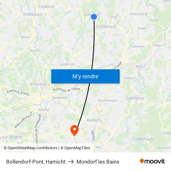 Bollendorf-Pont, Hamicht to Mondorf les Bains map