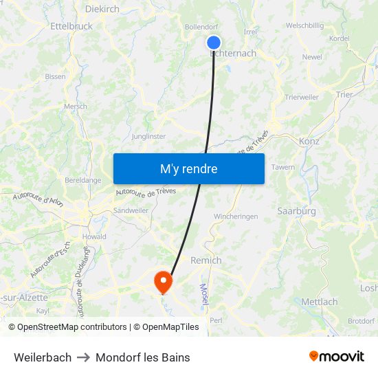 Weilerbach to Mondorf les Bains map