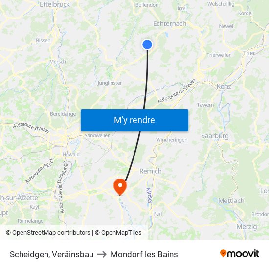 Scheidgen, Veräinsbau to Mondorf les Bains map