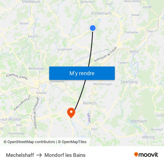 Mechelshaff to Mondorf les Bains map