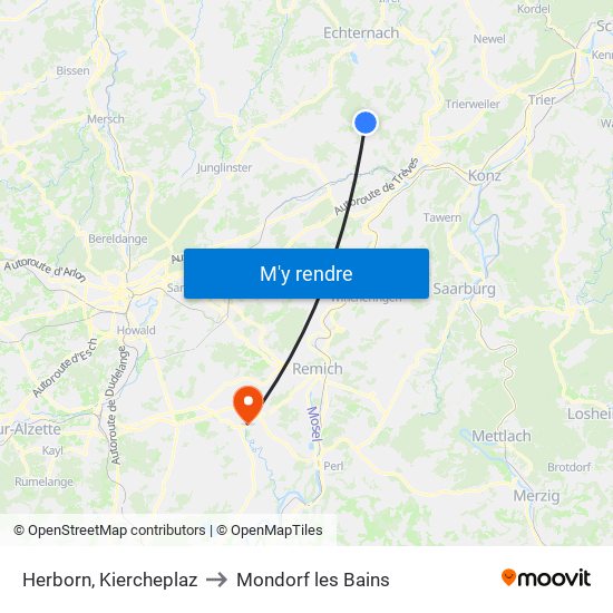 Herborn, Kiercheplaz to Mondorf les Bains map