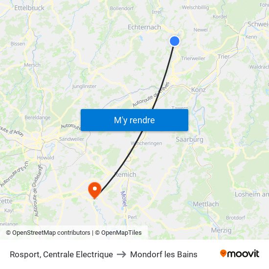 Rosport, Centrale Electrique to Mondorf les Bains map