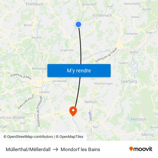 Müllerthal/Mëllerdall to Mondorf les Bains map