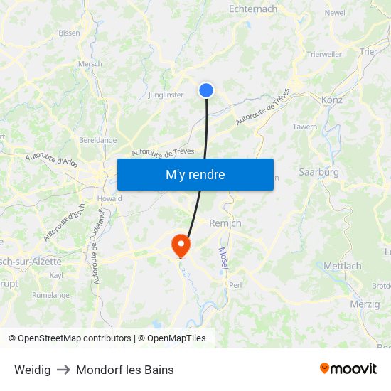Weidig to Mondorf les Bains map