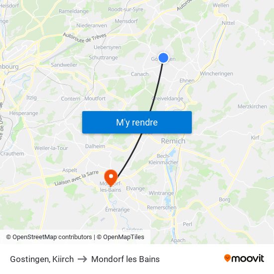 Gostingen, Kiirch to Mondorf les Bains map