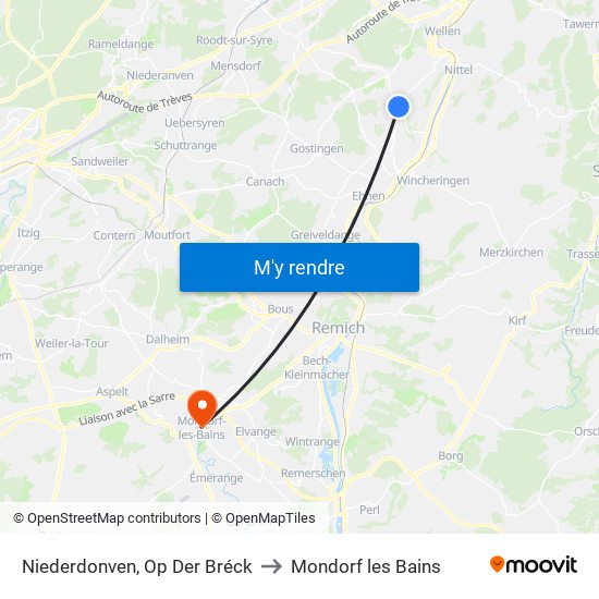 Niederdonven, Op Der Bréck to Mondorf les Bains map