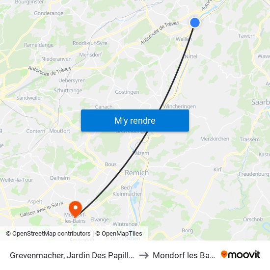 Grevenmacher, Jardin Des Papillons to Mondorf les Bains map