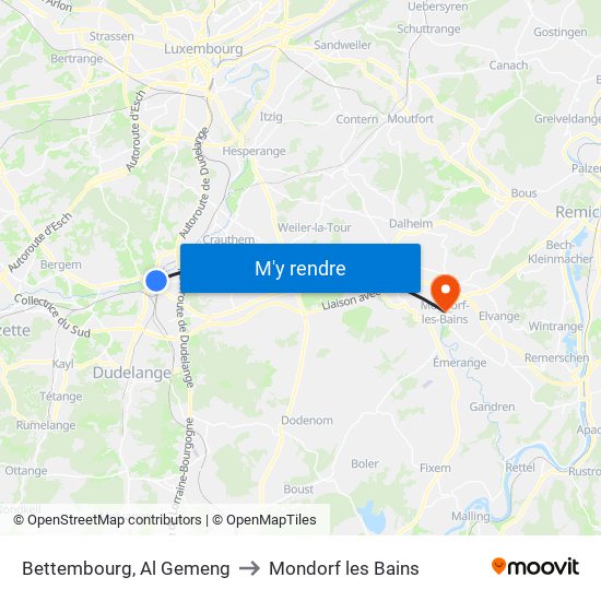 Bettembourg, Al Gemeng to Mondorf les Bains map