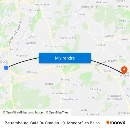 Bettembourg, Café Du Stadion to Mondorf les Bains map