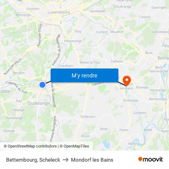 Bettembourg, Scheleck to Mondorf les Bains map