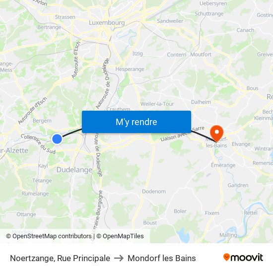 Noertzange, Rue Principale to Mondorf les Bains map