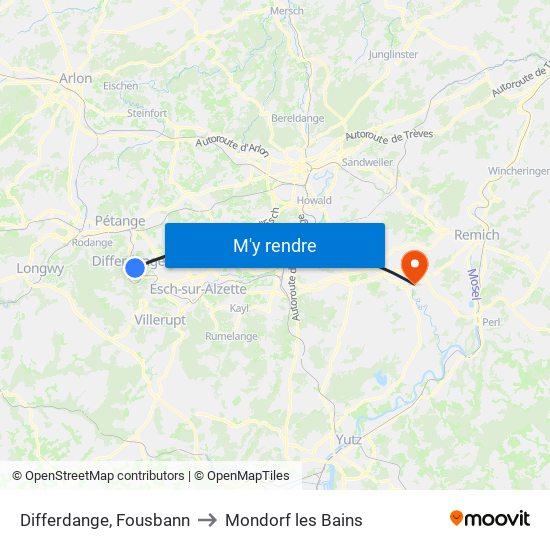 Differdange, Fousbann to Mondorf les Bains map