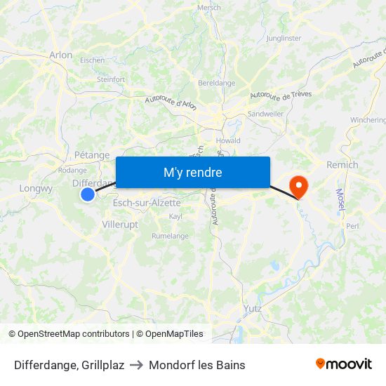 Differdange, Grillplaz to Mondorf les Bains map