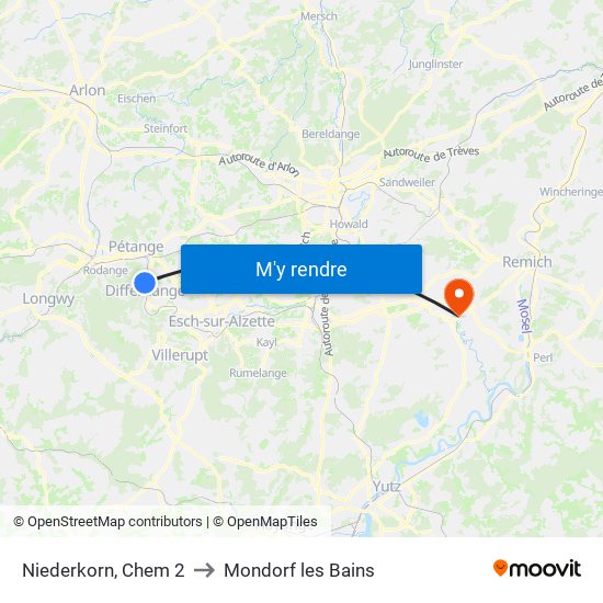 Niederkorn, Chem 2 to Mondorf les Bains map
