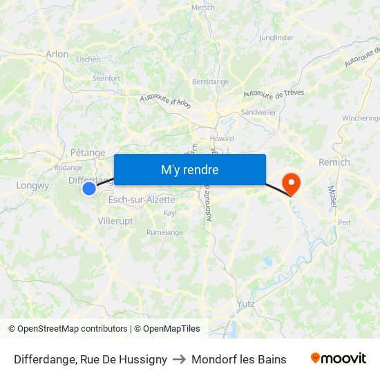Differdange, Rue De Hussigny to Mondorf les Bains map