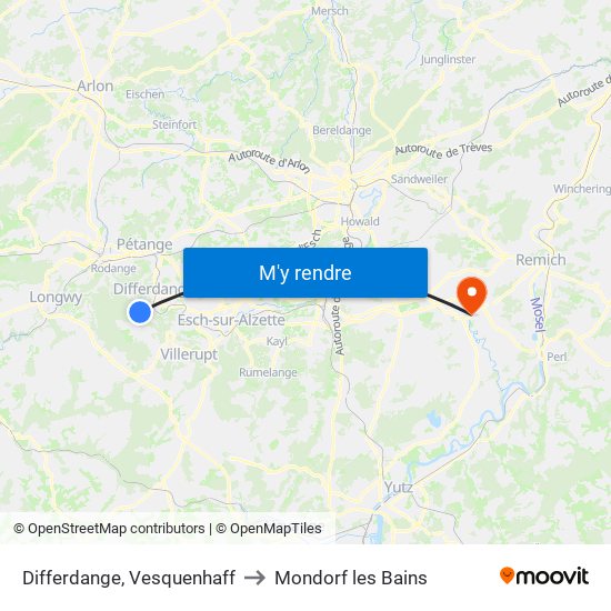 Differdange, Vesquenhaff to Mondorf les Bains map