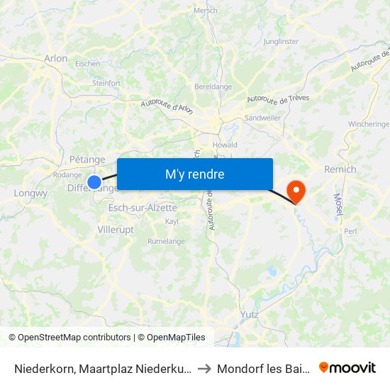 Niederkorn, Maartplaz Niederkuer to Mondorf les Bains map