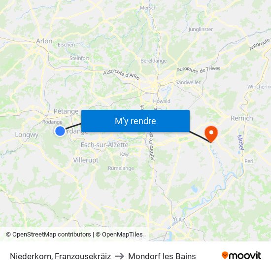 Niederkorn, Franzousekräiz to Mondorf les Bains map