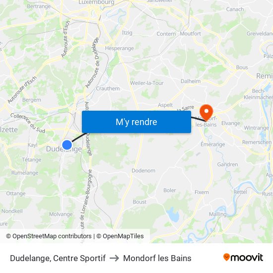 Dudelange, Centre Sportif to Mondorf les Bains map