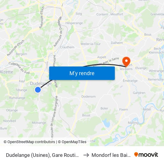 Dudelange (Usines), Gare Routière to Mondorf les Bains map