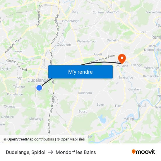 Dudelange, Spidol to Mondorf les Bains map