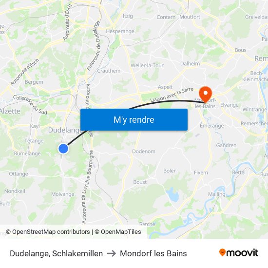 Dudelange, Schlakemillen to Mondorf les Bains map