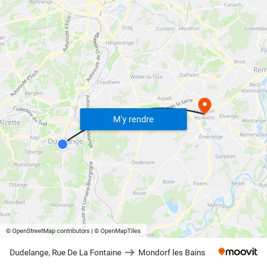 Dudelange, Rue De La Fontaine to Mondorf les Bains map