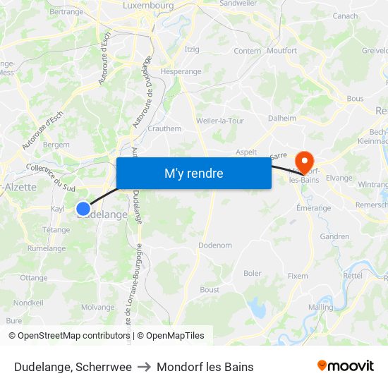 Dudelange, Scherrwee to Mondorf les Bains map