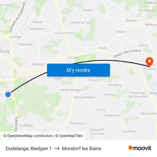 Dudelange, Riedgen 1 to Mondorf les Bains map