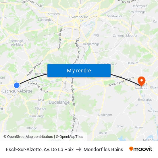 Esch-Sur-Alzette, Av. De La Paix to Mondorf les Bains map