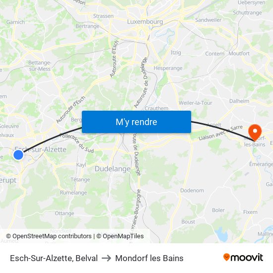 Esch-Sur-Alzette, Belval to Mondorf les Bains map