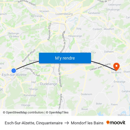 Esch-Sur-Alzette, Cinquantenaire to Mondorf les Bains map