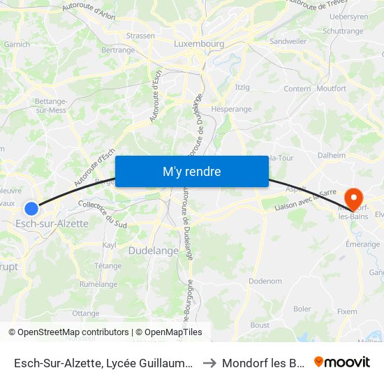 Esch-Sur-Alzette, Lycée Guillaume Kroll to Mondorf les Bains map