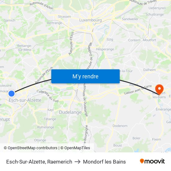 Esch-Sur-Alzette, Raemerich to Mondorf les Bains map