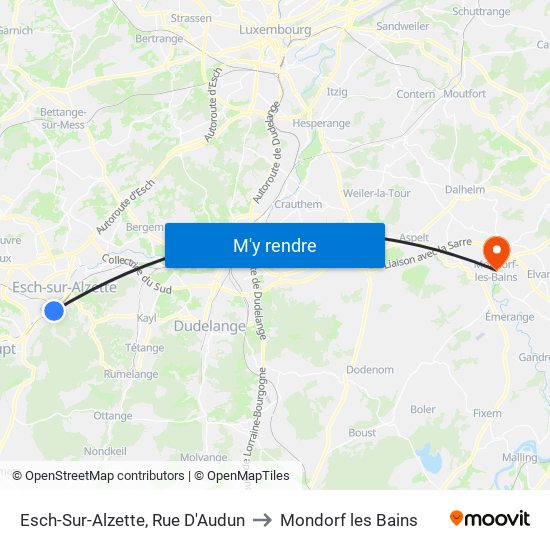 Esch-Sur-Alzette, Rue D'Audun to Mondorf les Bains map