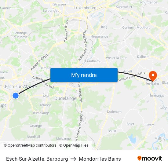 Esch-Sur-Alzette, Barbourg to Mondorf les Bains map