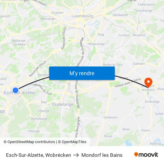 Esch-Sur-Alzette, Wobrécken to Mondorf les Bains map