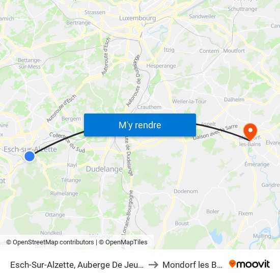 Esch-Sur-Alzette, Auberge De Jeunesse to Mondorf les Bains map