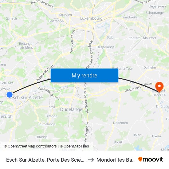 Esch-Sur-Alzette, Porte Des Sciences to Mondorf les Bains map