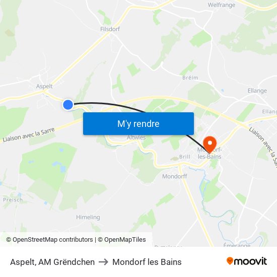 Aspelt, AM Grëndchen to Mondorf les Bains map