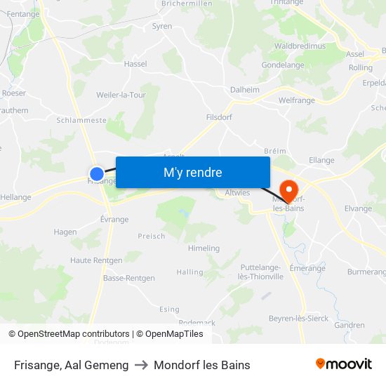 Frisange, Aal Gemeng to Mondorf les Bains map
