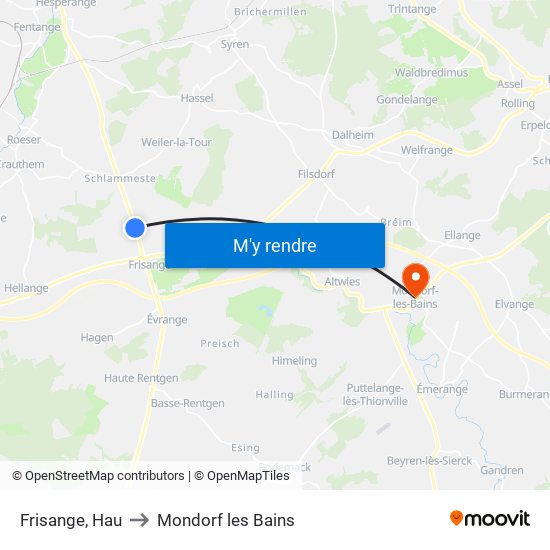 Frisange, Hau to Mondorf les Bains map