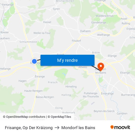 Frisange, Op Der Kräizong to Mondorf les Bains map