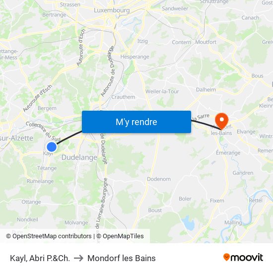 Kayl, Abri P.&Ch. to Mondorf les Bains map