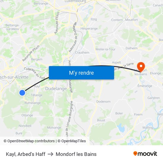 Kayl, Arbed's Haff to Mondorf les Bains map