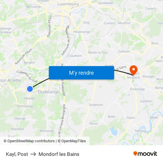 Kayl, Post to Mondorf les Bains map