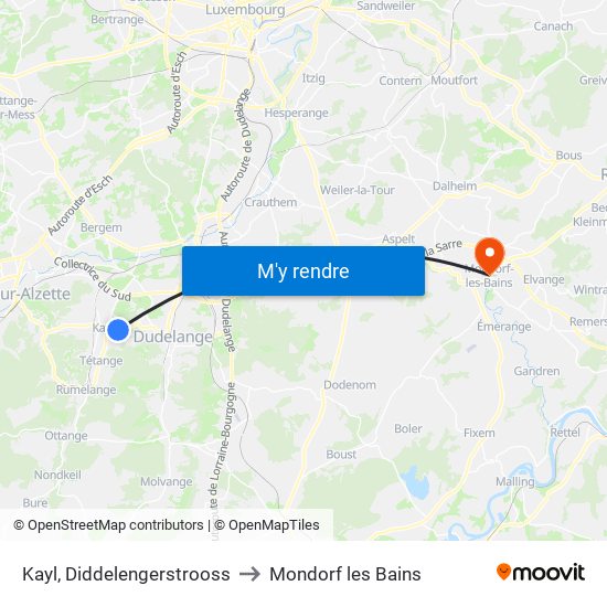 Kayl, Diddelengerstrooss to Mondorf les Bains map