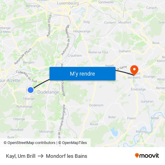 Kayl, Um Brill to Mondorf les Bains map