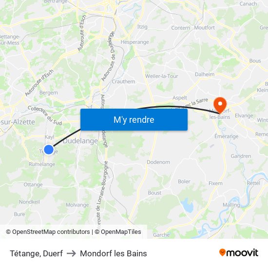 Tétange, Duerf to Mondorf les Bains map