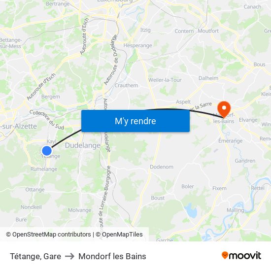 Tétange, Gare to Mondorf les Bains map
